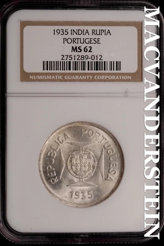 India: 1935 Portuguese Rupia - NGC MS 62 - Scarce  No Reserve  #SLi394