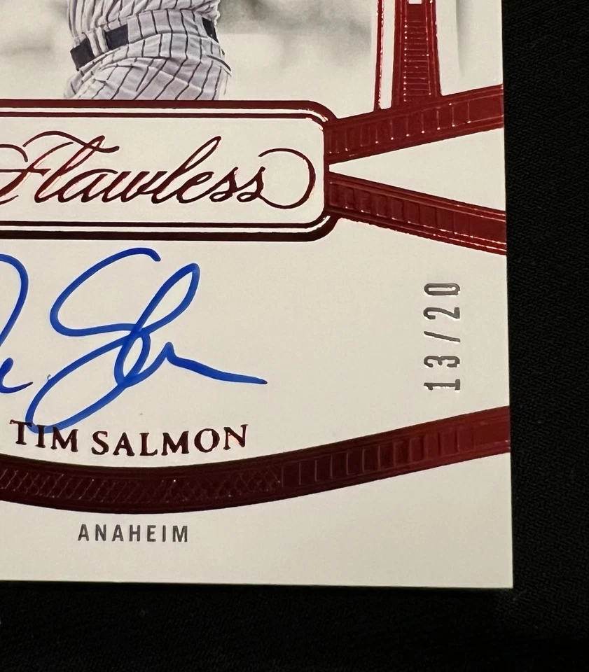 TIM SALMON 2024 IMPECABLE ICÓNICO TINTA AUTÓGRAFO BÉISBOL RUBÍ AUTOMÁTICO/20 LA ANGELS Foto 2 de 3