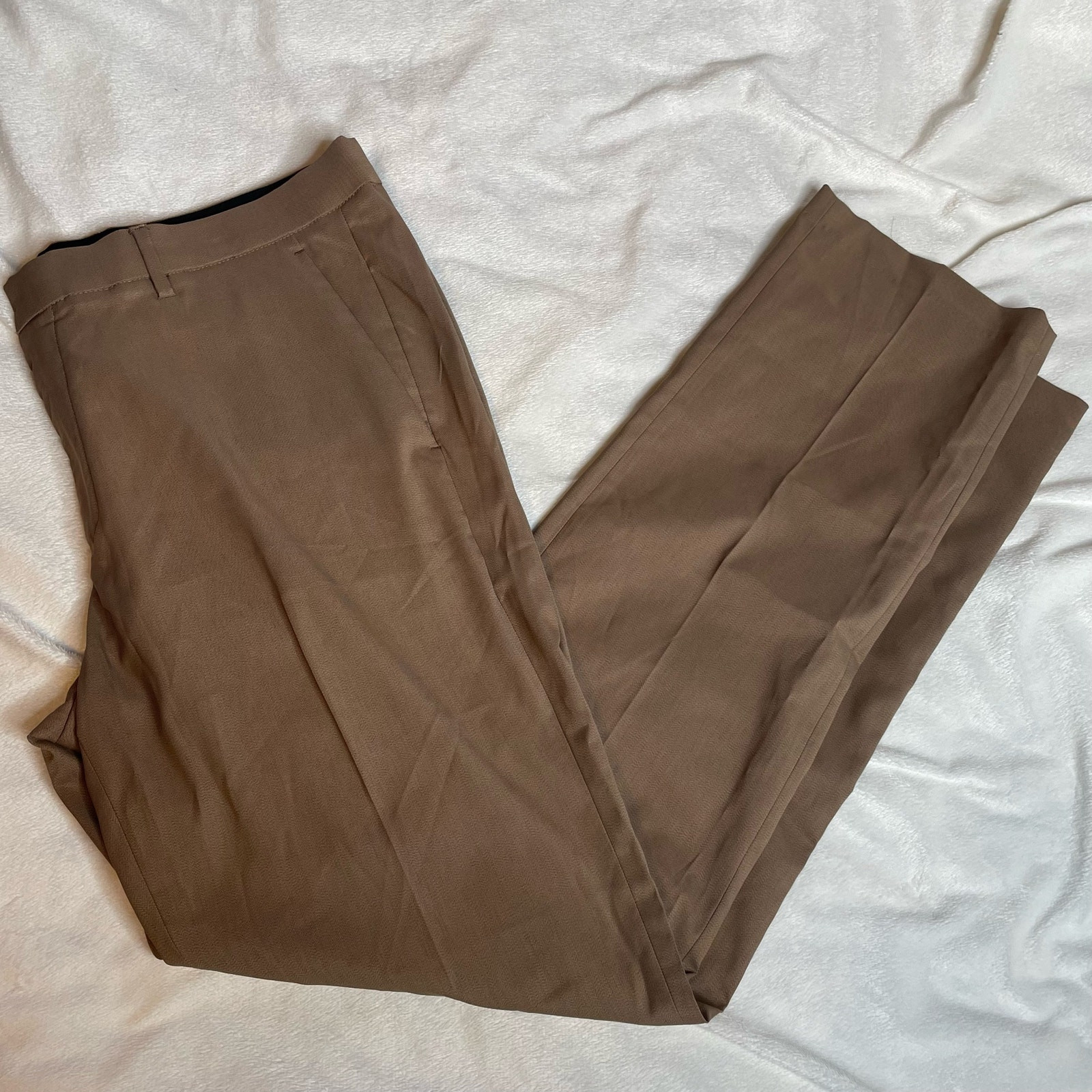 ALFANI Tank Brown Khaki Pants 34x32 Stretch Waist Polyester Blend Straight Leg