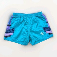 ADIDAS Glanz Nylon Shorts türkis Sprinter Vintage Fußball Sport Running Fitness