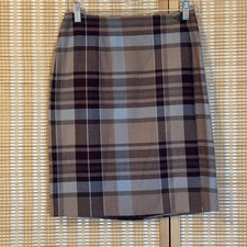 Charter Club Womens 8P Wrap Skirt Plaid Brown Knee Wool Blend Preppy Office Y2K