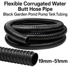 BLACK CORRUGATED WATER BUTT HOSE PIPE EXTENSION OVERFLOW FLEXIBLE CONNECTOR TUBE