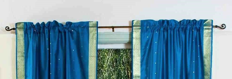 Turquoise Rod Pocket Sheer Sari Curtain / Drape / Panel - Piece Tanie zapasy