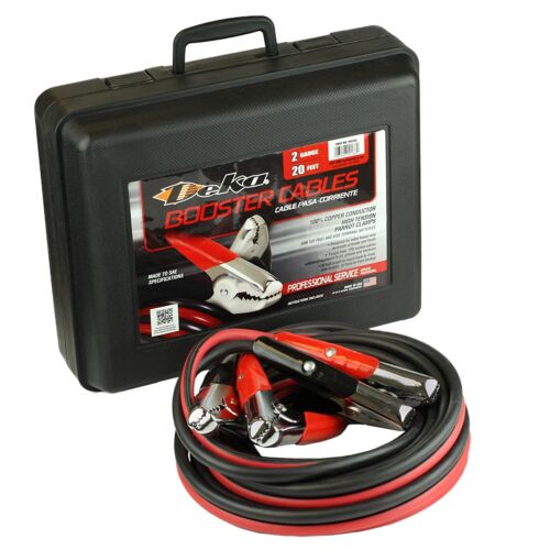 USA-Made 2 Gauge 20 Foot Booster Cables with Case