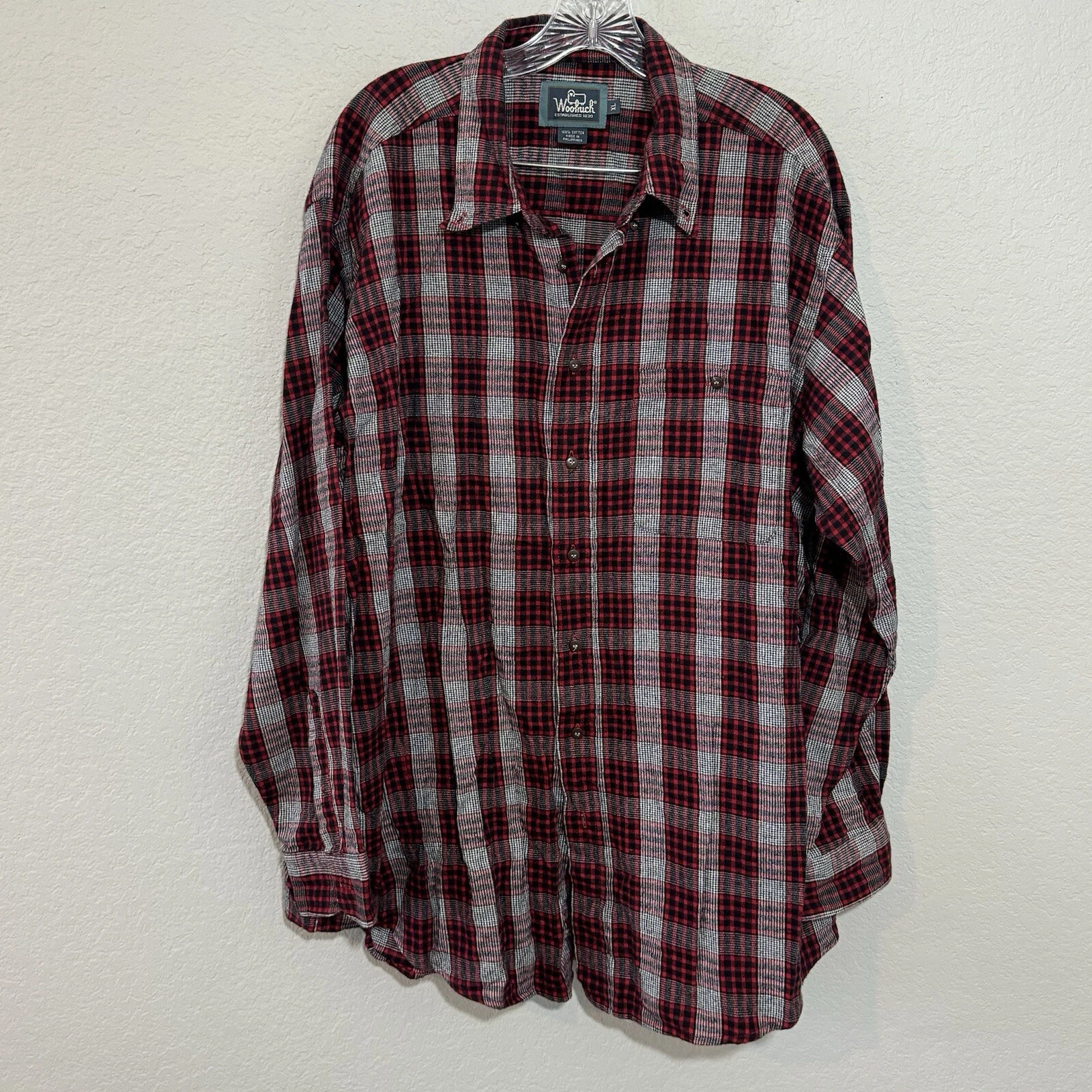 Woolrich Shirt Mens Extra Large Red Cotton Plaid Flannel Pocket Outdoors