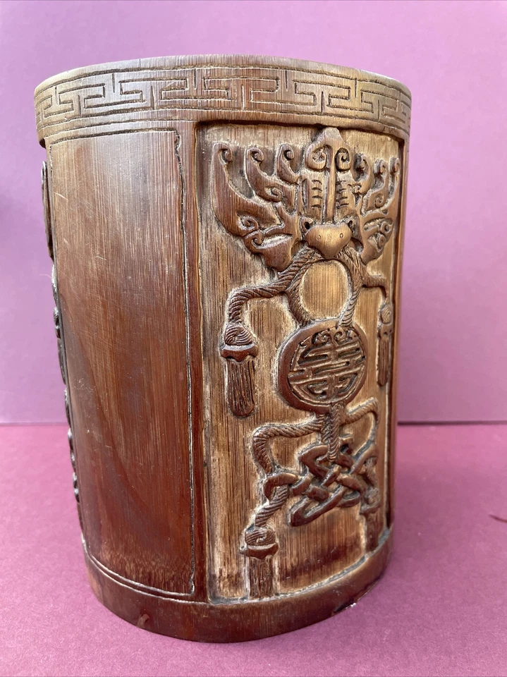 Antique Chinese Brush Holder/Bamboo/Custom Seal - Image 4 of 4
