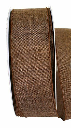 1.5" / 2.5" textured linen wired ribbon chocolate brown 5 yards CHOOSE WIDTH - Picture 7 of 7