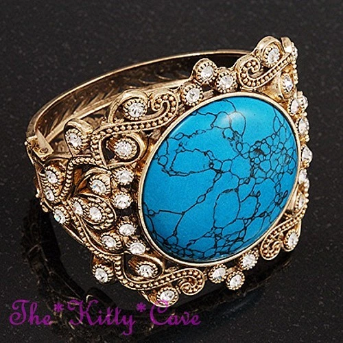 Brazalete brazalete vintage victoriano de piedra turquesa con cristal de Swarovski Foto 3 de 4