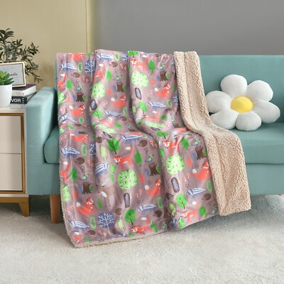 Printed Baby Kids Soft Flannel Fleece Kiddie Throw Sherpa Blanket