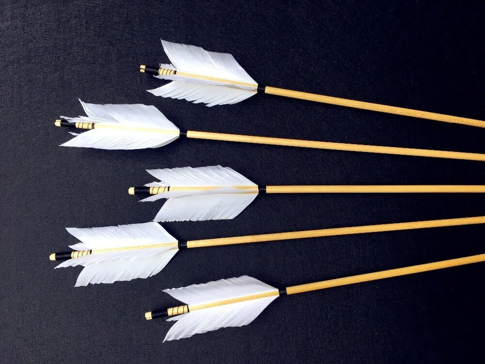 Flecha de madera blanca pluma de pavo tiro con arco real 6/12/24PK 29 pulgadas 30 pulgadas 32 pulgadas Foto 2 de 4