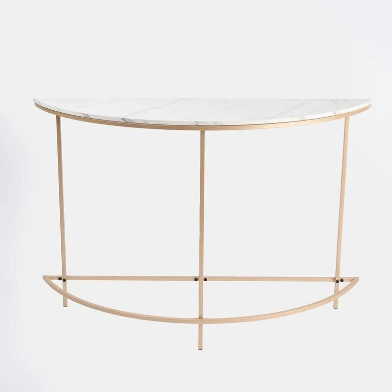 Semi Circle Marble Console Table, Gold Frame, 110x35x76cm Hallway (S) - Image 2 of 4