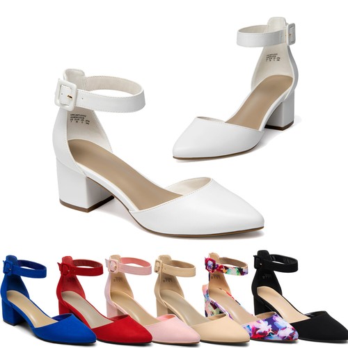 Womens Pump Shoes Low Chunky Heel Closed Toe Wedding Party Pump Dress Shoes