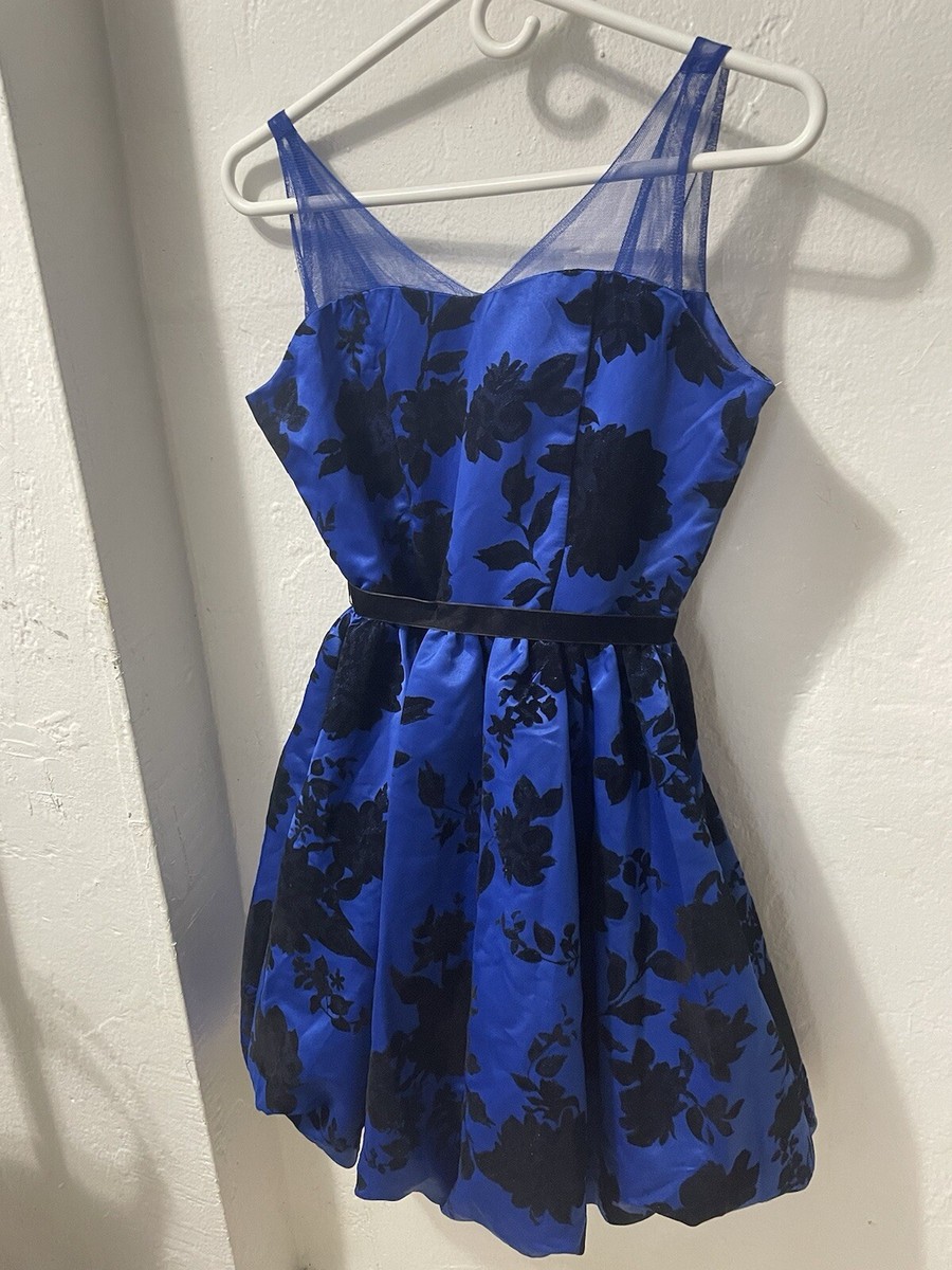 Rare Editions Blue Flocked Floral Girls Dress ,fit&flare,sleeveless Size  16#10