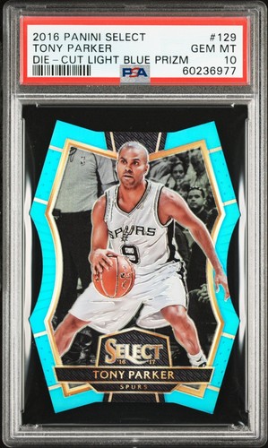 Tony Parker 2016-17 Panini Select Blue Prizm Die-Cut 074/199 #129 PSA 10 POP 2