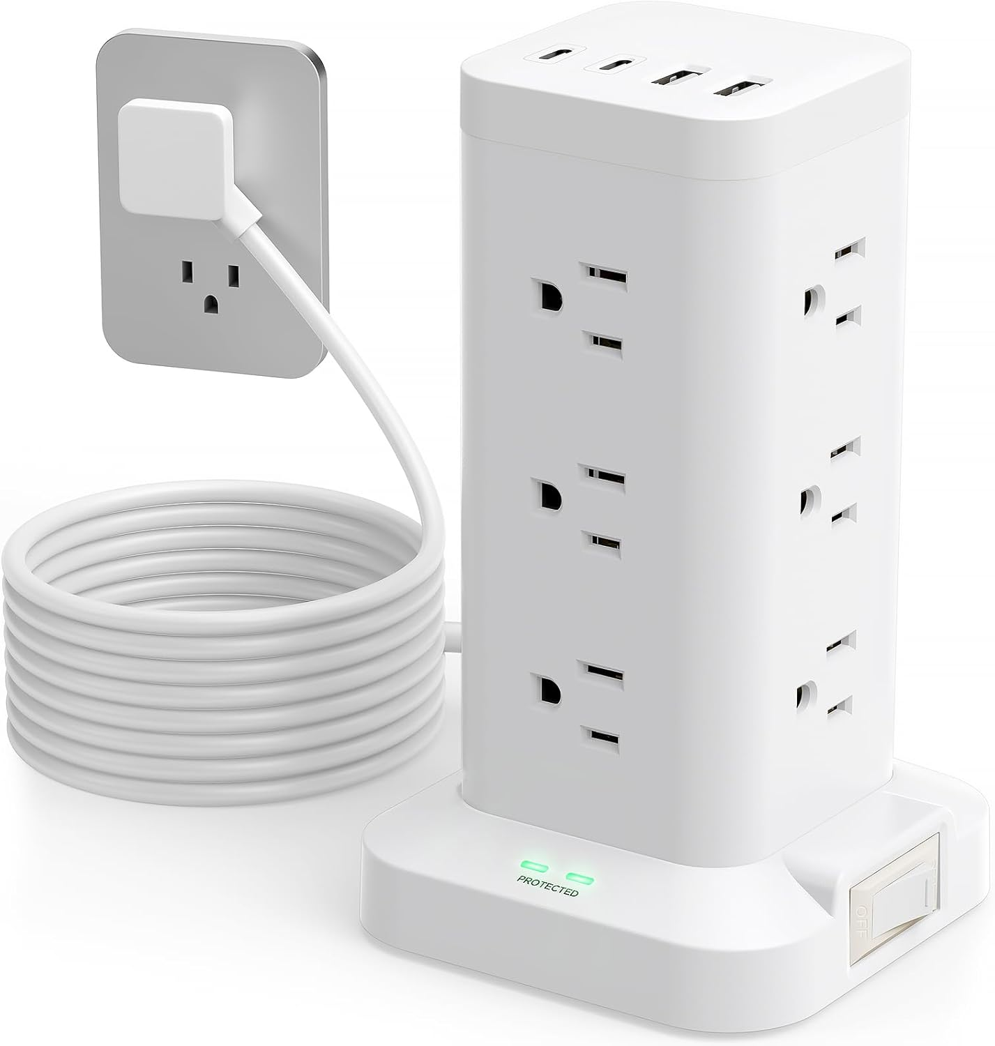 Surge Protector Power Strip, 6FT Flat Plug Extension Cord with 12 AC Outlets, 4-image