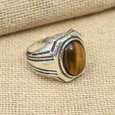 Beautiful Tiger's Eye Gemstone Men's Ring 925 Sterling Silver Ring All Size D32