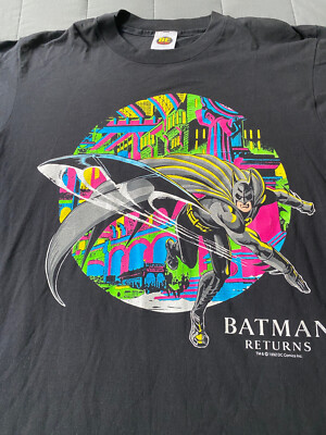 vtg BATMAN RETURNS T Shirt LARGE Black DC COMICS 1992 Single Stitch Be There USA