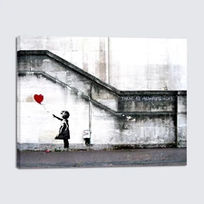 Banksy Grafitti Girl with Red Balloon Canvas Prints Wall Art Grey Love Pictures 
