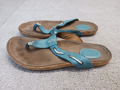 Sebago Sandals Womens 10M Blue T-Strap Leather 1224807 Somersworth Thong Teal