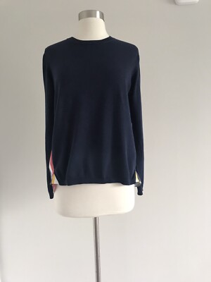 MARNI 100% COTTON GIRL'S NAVY KNIT FRONT STRIPED BACK COTTON SWEATER SIZE 14