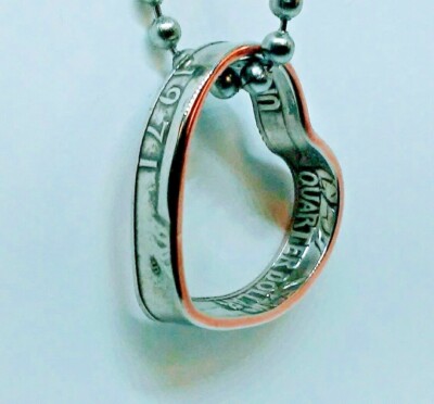 Coin Heart pendant  made from US quarter 1965 - 1999 coin ring birth year etc