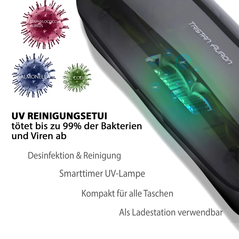 Tristan Auron Schallzahnbürste inkl. UV-Case 6 Bürstenköpfen - SonicMaster blau - Bild 3 von 4