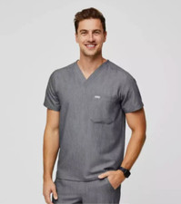 FIGS Men Technical Collection L Gray Heather Short Sleeve Pocket Scrub Medical
