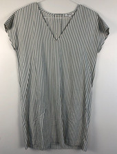 Madewell Button Back Easy Dress Green & White Stripes Size S V-Neck Mini Preppy