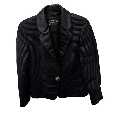 Genny Oro by Gianni Versace and Black Textured Blazer With Satin Lapel & Gold B