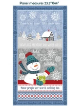 Christmas Snowman Fabric Snowflake Blue Nordic Cabin Cotton Benartex 23.5" Panel