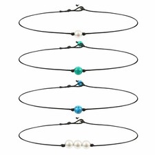 4 pcs Boho Turquoise Lava Bead Pendant Choker Necklace Jewelry Set Women Girl