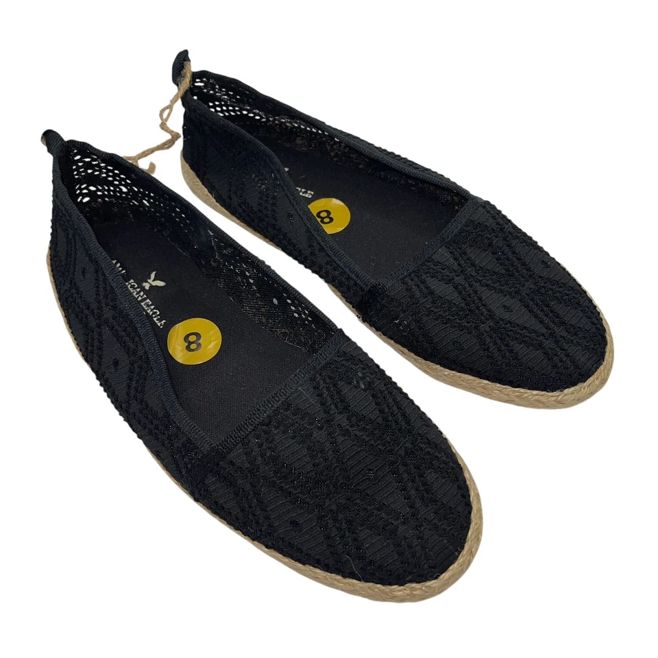 American Eagle AE Espadrille Flats Black Lace Embroidered Geometric Womens 6 8 - Image 4 of 4
