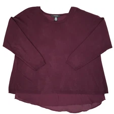89th & Madison Split Back Sweater Womens 1X Burgundy Layered Sheer Hem Flowy