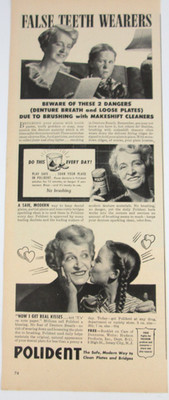 Vintage 1945 Polident False Teeth Cleaner Print Ad