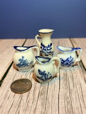 Miniature Hand-Painted Delft Blue Pitcher  Creamer Set Dollhouse Scale