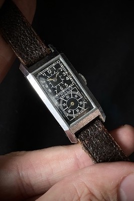 1930s Mimo Mimolux Black Duo dial doctors watch rectangular case Cortebert 401 