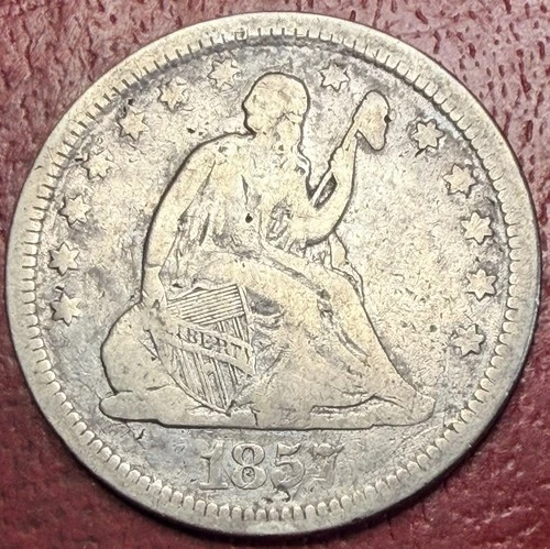 1857 Seated Liberty Quarter. Better Grade. Free Shipping