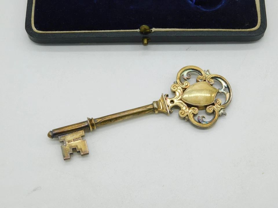 Презентационный ключ на дверь из стерлингового серебра в коробке антикварный 1921 г. Бирмингем деко - Изображение 2 из 4