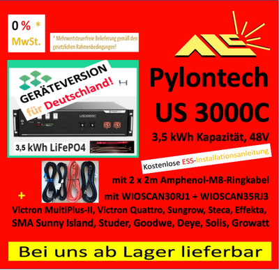 PYLONTECH US3000C 48 Volt Akku mit 3,5kWh, 2x2m Amphenol-Set Rechnung m. 0% MwSt
