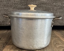 Vintage Premier Quality Aluminum Stock Pot 6 Quart With Wooden Lid/ Alum.Handles