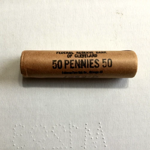 1958-D WHEAT CENT ROLL,BU,OBW ROLL OF 50 COINS