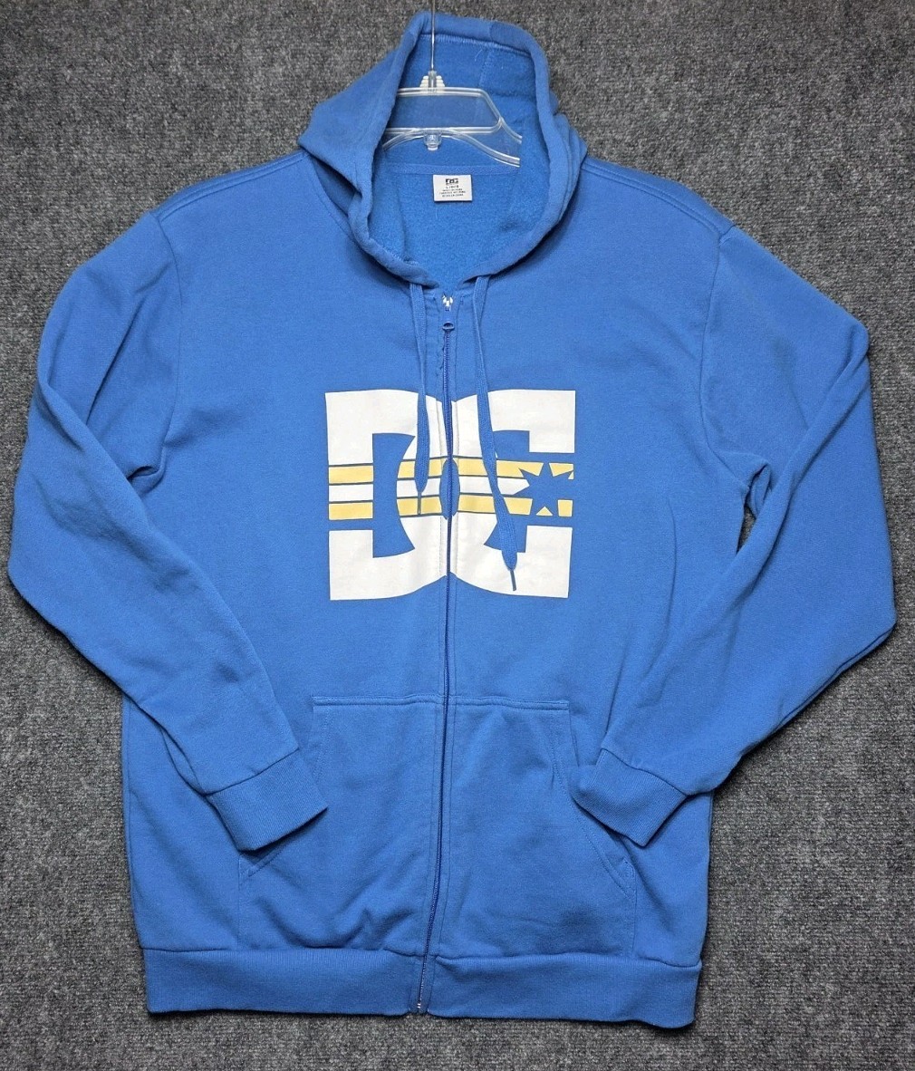 DC Shoes Men's Large Full Zip Up Hoodie Logo  Blue Grunge Skate