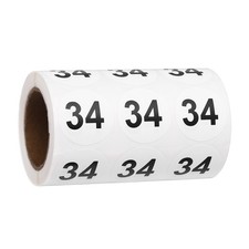 1.2" Small Round Number Stickers Roll, 1000 Pcs Circle Labels, Black Number 34