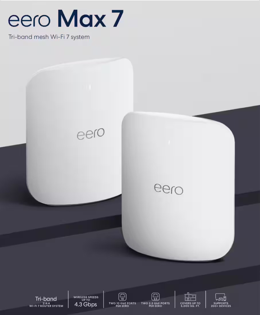 eero - Max 7 Tri-band Mesh Wi-Fi 7 System (2-pack) - White | eBay