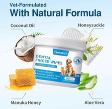 Dogs/Cats Dental Finger Wipes Reduces Teeth Plaque Freshens Breath 50ct 08/2026