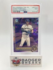 2022 Bowman Chrome Sapphire Garrett Mitchell Purple Prospects /25 PSA 9 BREWERS