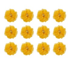 12Pcs Artificial Rhinestone Chiffon Flower Heads Gold Yellow Flowers 2 Inch