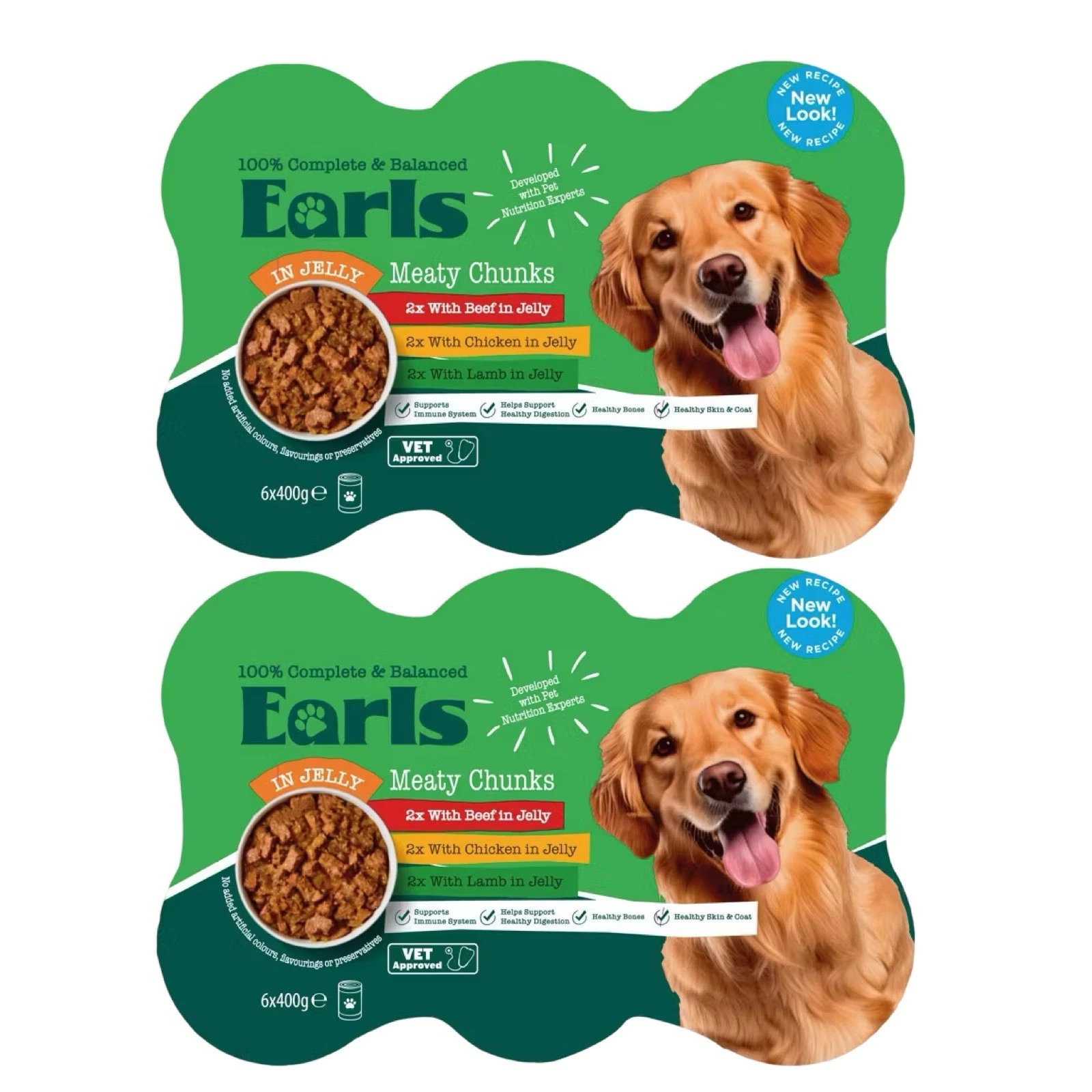 2 x Earls Meaty Chunks In Jelly Dog Food 6 x 400g Beef, Chicken & Lamb | 12 Cans
