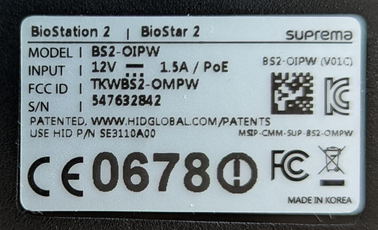 Suprema BS2-OIPW BioStation 2 iCLASS Card and Fingerprint Reader
