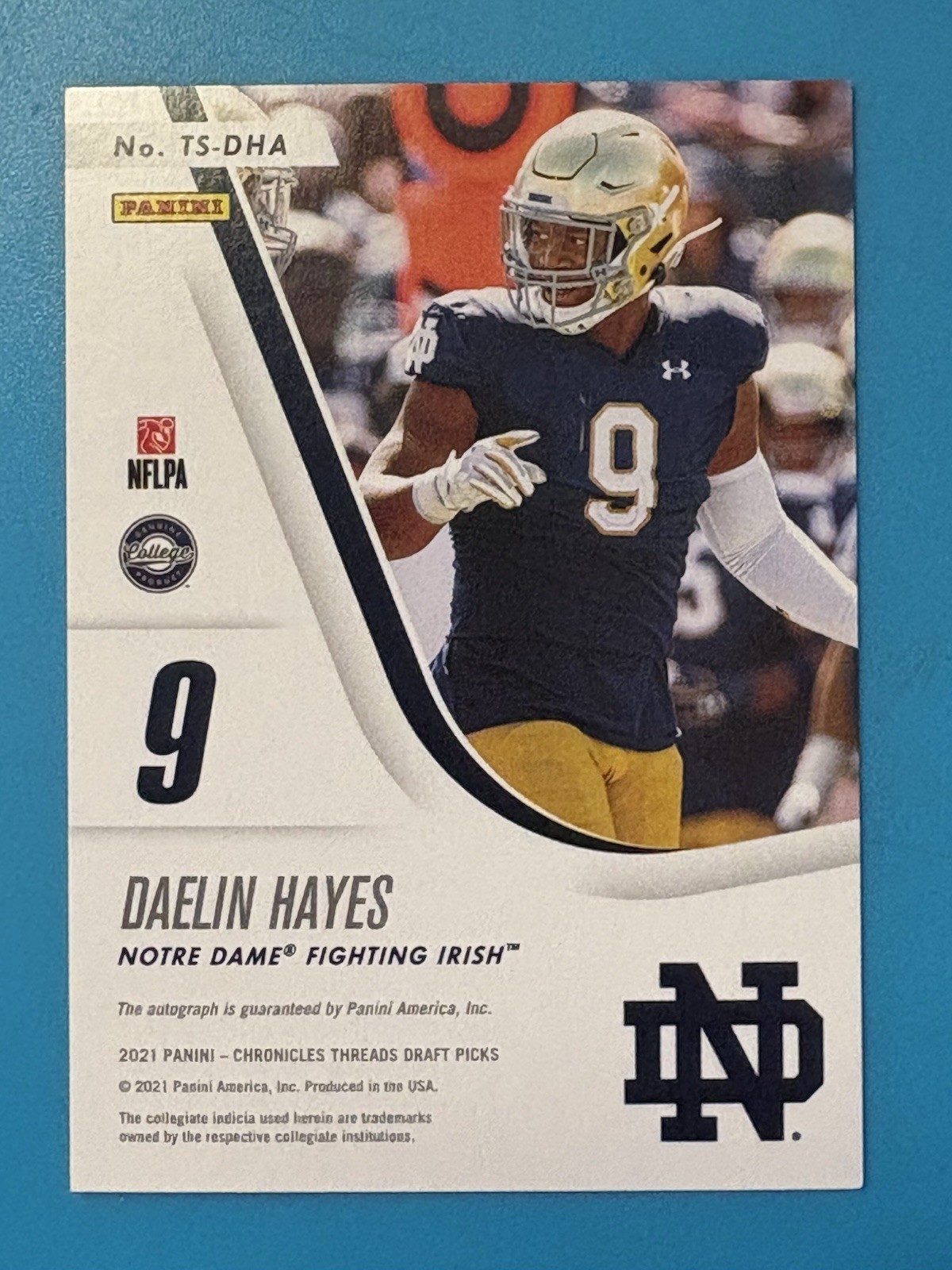 2021  Panini Threads Daelin Hayes RC AUTO #TS-DHA Notre Dame 🔥🔥
